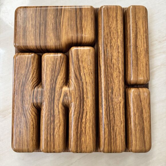 Vintage ROBEX Woodgrain Flatware Tray Utensils Organizer MCM Faux Wood Plastic - Picture 5 of 10